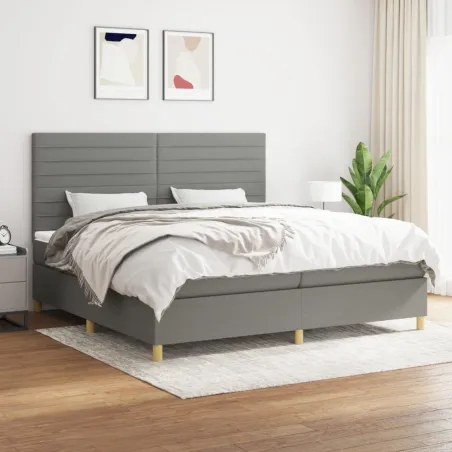 Sommier à lattes de lit avec matelas Gris foncé 200x200cm Tissu