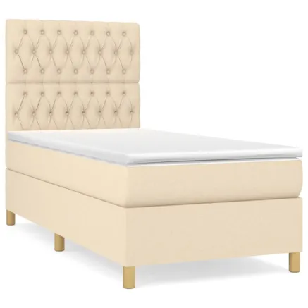 Sommier à lattes de lit avec matelas Crème 90x200 cm Tissu 2