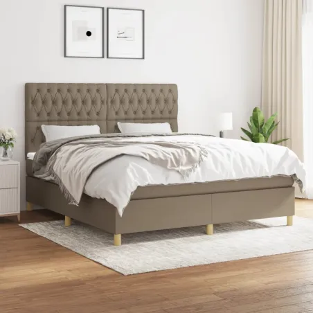 Sommier à lattes de lit avec matelas Taupe 180x200 cm Tissu