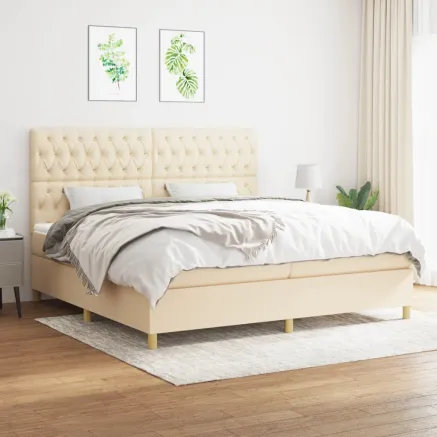 Sommier à lattes de lit avec matelas Crème 200x200 cm Tissu