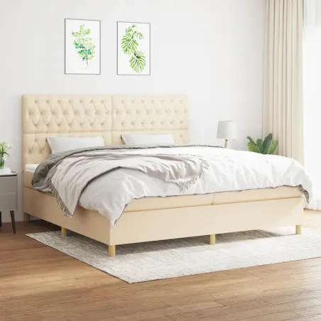 Sommier à lattes de lit avec matelas Crème 200x200 cm Tissu