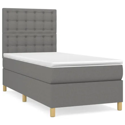 Sommier à lattes de lit avec matelas Gris foncé 90x200 cm Tissu 2
