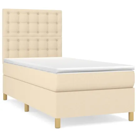 Sommier à lattes de lit avec matelas Crème 90x200 cm Tissu 2