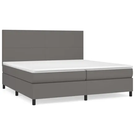 Sommier à lattes de lit avec matelas Gris 200x200 cm Similicuir 2
