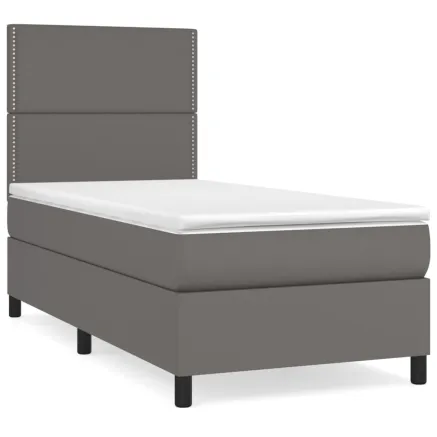 Sommier à lattes de lit avec matelas Gris 90x200 cm Similicuir 2