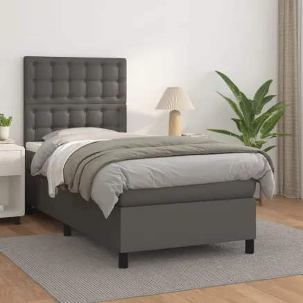 Sommier à lattes de lit avec matelas Gris 90x200 cm Similicuir