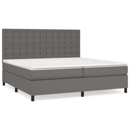 Sommier à lattes de lit avec matelas Gris 200x200 cm Similicuir