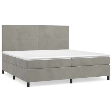 Sommier à lattes de lit et matelas Gris clair 200x200cm Velours 2