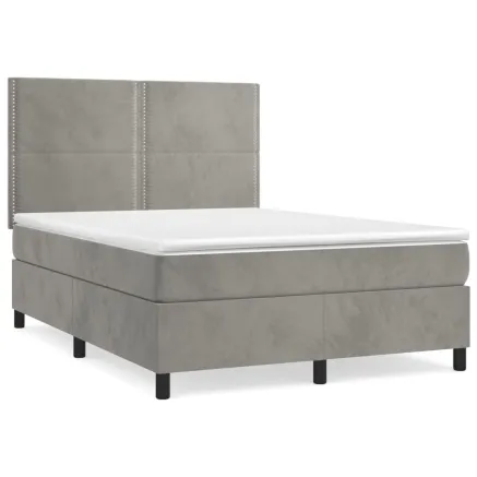 Sommier à lattes de lit et matelas Gris clair 140x190cm Velours 2