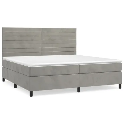 Sommier à lattes de lit et matelas Gris clair 200x200cm Velours 2