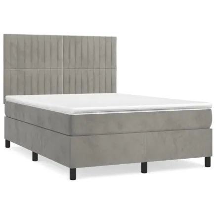 Sommier à lattes de lit et matelas Gris clair 140x190cm Velours 2