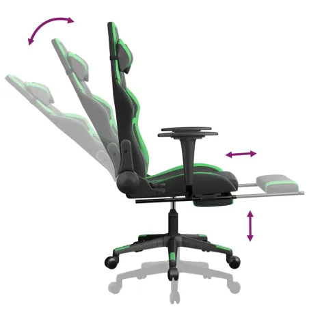 Chaise de jeu avec repose-pied Noir et vert Similicuir