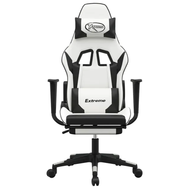 Chaise de jeu avec repose-pied Blanc et noir Similicuir