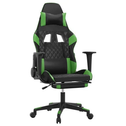 Chaise de jeu avec repose-pied Noir et vert Similicuir 2