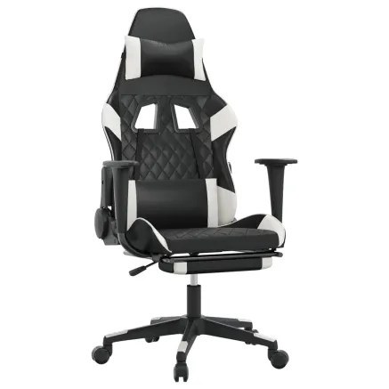 Chaise de jeu avec repose-pied Noir et blanc Similicuir 2