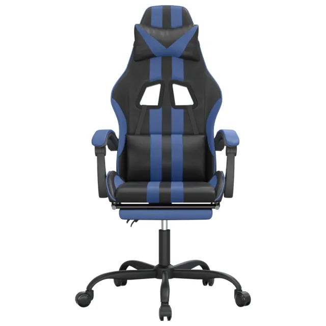 Chaise de jeu avec repose-pied Noir et bleu Similicuir