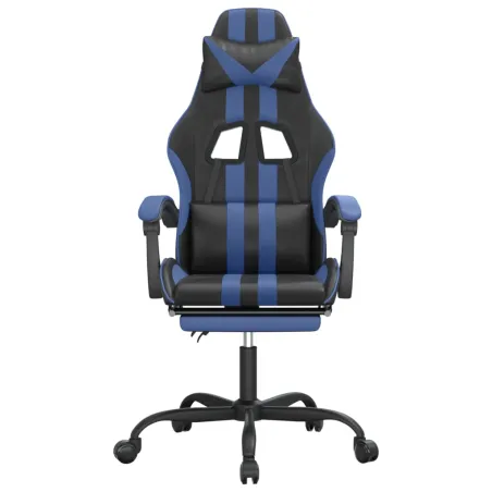 Chaise de jeu avec repose-pied Noir et bleu Similicuir