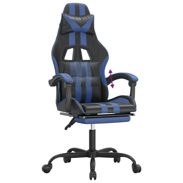Chaise de jeu avec repose-pied Noir et bleu Similicuir