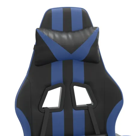 Chaise de jeu avec repose-pied Noir et bleu Similicuir
