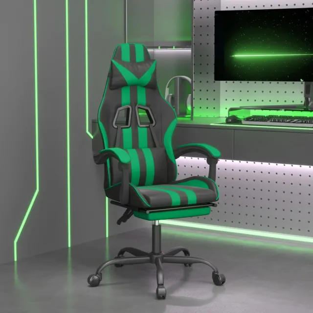 Chaise de jeu avec repose-pied Noir et vert Similicuir