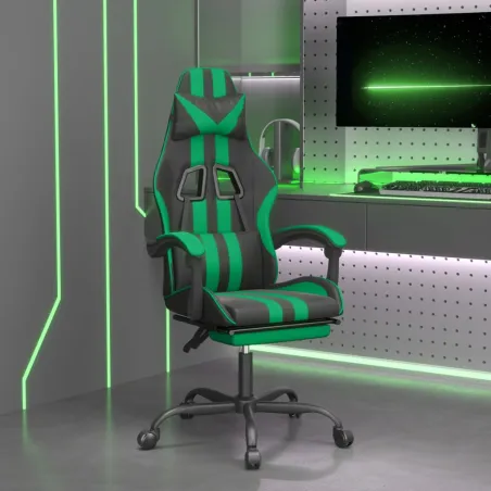 Chaise de jeu avec repose-pied Noir et vert Similicuir