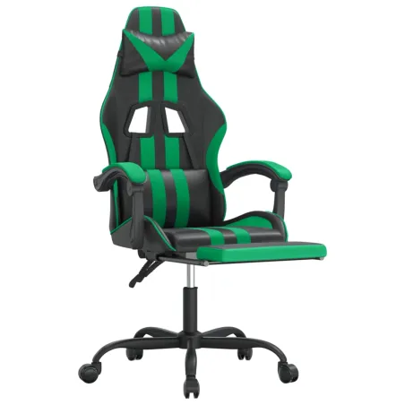 Chaise de jeu avec repose-pied Noir et vert Similicuir