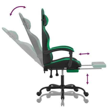 Chaise de jeu avec repose-pied Noir et vert Similicuir