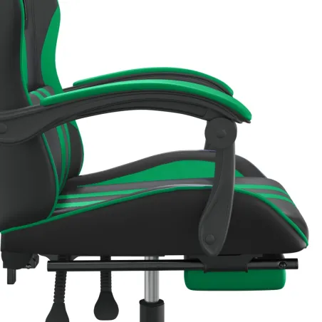 Chaise de jeu avec repose-pied Noir et vert Similicuir