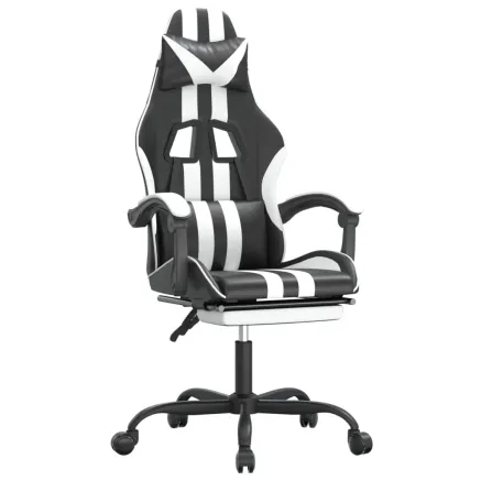 Chaise de jeu avec repose-pied Noir et blanc Similicuir 2