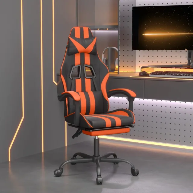 Chaise de jeu avec repose-pied Noir et orange Similicuir