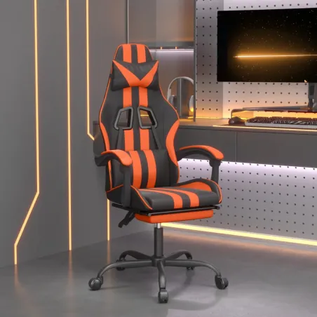 Chaise de jeu avec repose-pied Noir et orange Similicuir