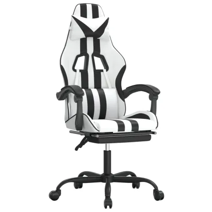 Chaise de jeu avec repose-pied Blanc et noir Similicuir 2
