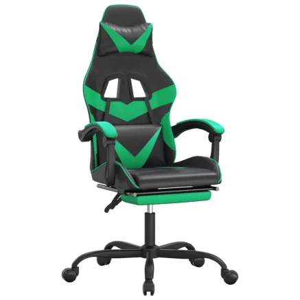Chaise de jeu avec repose-pied Noir et vert Similicuir 2