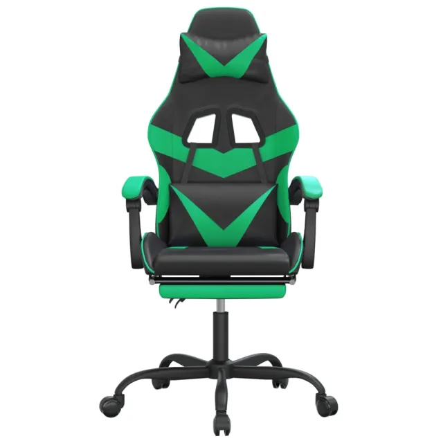 Chaise de jeu avec repose-pied Noir et vert Similicuir