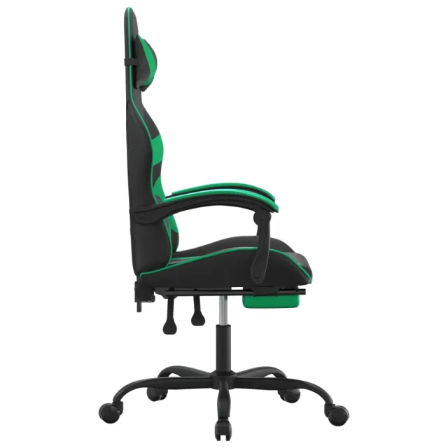 Chaise de jeu avec repose-pied Noir et vert Similicuir