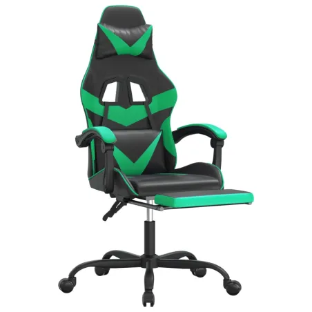Chaise de jeu avec repose-pied Noir et vert Similicuir