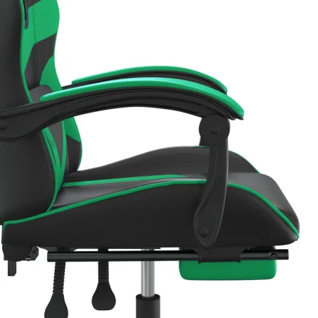 Chaise de jeu avec repose-pied Noir et vert Similicuir