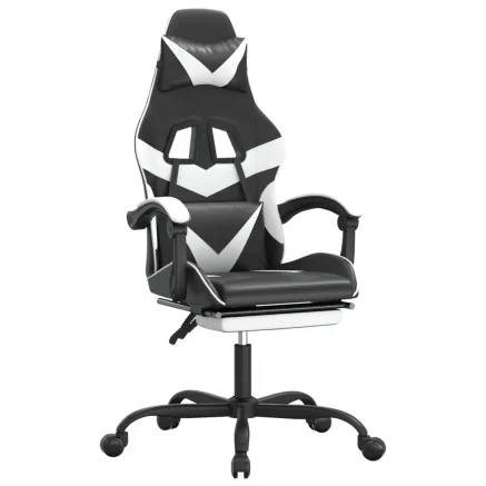 Chaise de jeu avec repose-pied Noir et blanc Similicuir 2