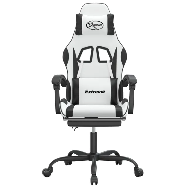 Chaise de jeu avec repose-pied Blanc et noir Similicuir