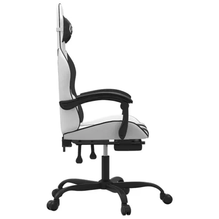 Chaise de jeu avec repose-pied Blanc et noir Similicuir
