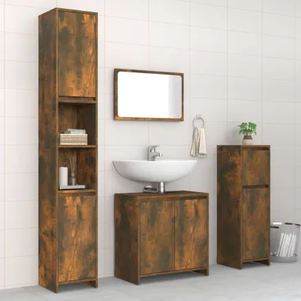 Ensemble de meubles de salle de bain 4 pcs Chêne fumé Bois