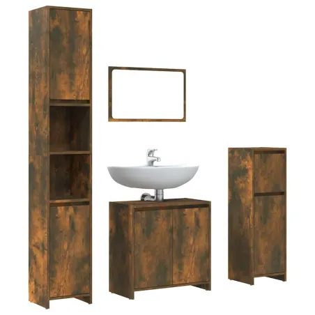 Ensemble de meubles de salle de bain 4 pcs Chêne fumé Bois