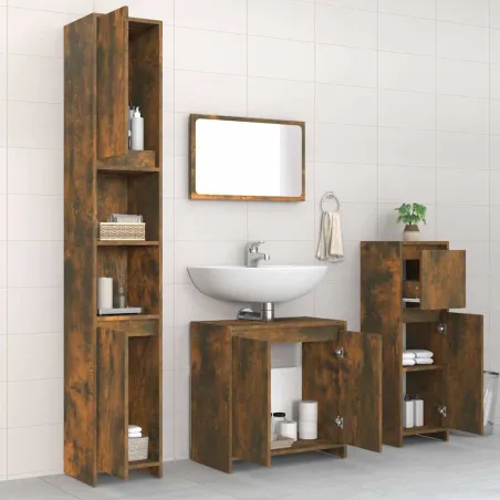 Ensemble de meubles de salle de bain 4 pcs Chêne fumé Bois