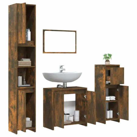 Ensemble de meubles de salle de bain 4 pcs Chêne fumé Bois