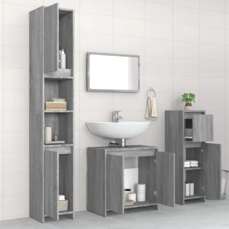 Ensemble de meubles de salle de bain 4 pcs Sonoma gris