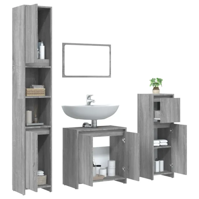 Ensemble de meubles de salle de bain 4 pcs Sonoma gris