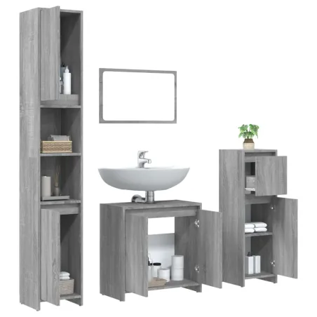 Ensemble de meubles de salle de bain 4 pcs Sonoma gris