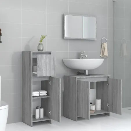 Ensemble de meubles de salle de bain 3 pcs Sonoma gris