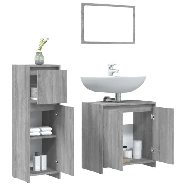 Ensemble de meubles de salle de bain 3 pcs Sonoma gris