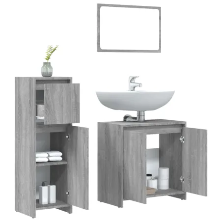 Ensemble de meubles de salle de bain 3 pcs Sonoma gris